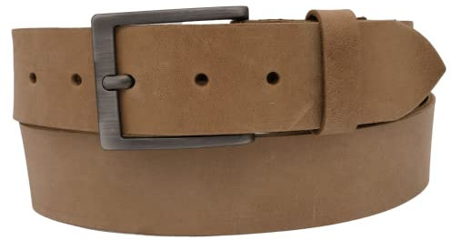 AnnaMatoni Herren Leder Gürtel in Rind Leder 3,3mm stark Vintage Look mit Metall Dorn Schließe in antik schwarz siber gebürstet(Nickelfrei) 4cm Breit Herren Ledergürtel (beige 600, TW100)