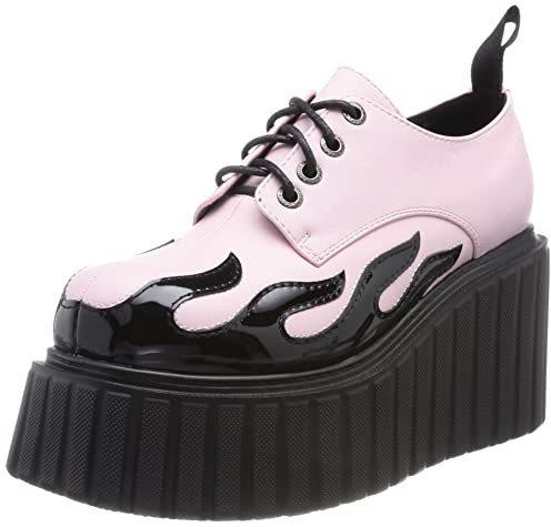 Lamoda Girls On Tour Chunky Platform Creeper Shoes Pink/Flame, Women's Bold Creeper Shoes with Cushioned Insoles, Eye-Catching Flame Design for Casual, Statement Outfits, Comfortable Footwear, UK 5