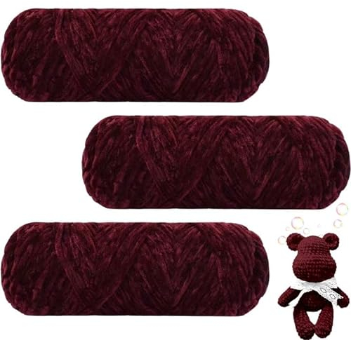 Maxee 300g(3×100g) Samtig Babywolle, Samt Velvet Wolle Chenille Garn, Kuschelweich Chenillegarn, Flauschige Weich Plüschwolle, Häkelgarn Wolle Zum Stricken & Häkeln