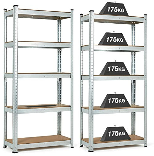 ZENO Garage Shelving Units | Extra Wide Galvanised 5 Tier Heavy Duty Storage Shelves for Shed, Workshop, Office, Warehouse | 150cm x 70cm x 30cm | 875KG Max Capacity