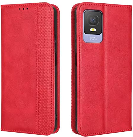 EASSGU Custodia per TCL 403 (6 Inches) Pelle PU Flip Folio Cover con Interruttore Magnetico, [3 Slot Schede] [1 Portafoglio] Case - Rosso