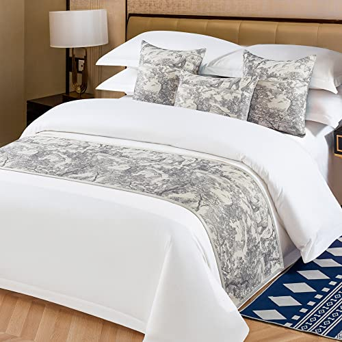 OSVINO Bettläufer Blumen Mikrofaser Weich Anti-Falten Dekorieren für Bett Sofa Schlafzimmer Hotel Zimmer,Grau,240x50cm für 180cm Bett