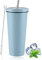 LATERN Gobelet à Café Glacé avec Couvercle et Paille, 750ml Tasse En Acier Inoxydable Isolée Tasse Sous Vide à Double Paroi Tasse à Eau Réutilisable Garde Boissons Froides et Chaudes (Bleu, 1 Pièces)