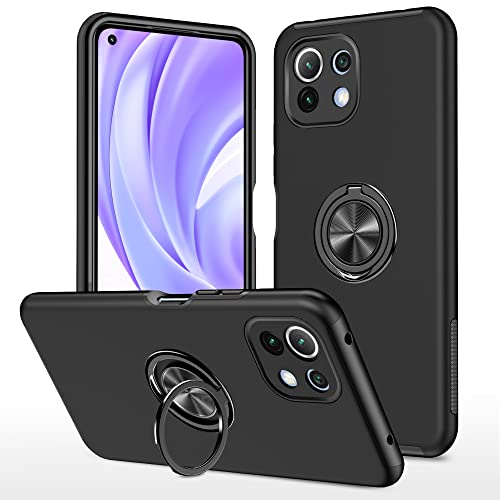 JIEZUIMEI Handyhülle für Xiaomi Mi 11 Lite 4G/5G/NE Hülle, Magnetische Schutzhülle mit Eingebetteter 360° Grad Ring, TPU Militärschutz Hybrid Stoßfest Cover Case für Xiaomi Mi 11 Lite 4G/5G/NE Schwarz