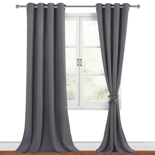 Hiasan Verdunklungsvorhänge Gardinen mit Ösen,Dunkelgrau Blickdicht Vorhänge,2 Stück,140 x 260 cm (Breite x Höhe),weiche Schiebevorhänge für Schlafzimmer,Wohnzimmer usw.