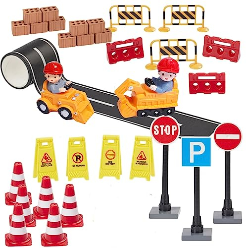 Super Idee Baustelle Wichtel Miniatur Wichteltür Zubehör Set Absperrungen Verkehrsschilder Fahrzeuge Straße Miniatur Puppenhaus Feentür Nissedor Zubehör Verzierungen für Weihnachten