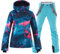 ALSOGO Damen Skianzug Schneeanzug Winddicht Wasserdicht Skifahren Snowboardjacke Trägerhose Set Zum Skifahren Snowboarden Klettern SMNGN+Blue L