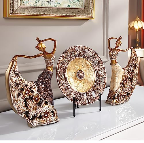 Modern high-Grade European Ornaments Peacock Dance Female Three Sets of TV Cabinet Wine Cabinet Home Living Room Decorations