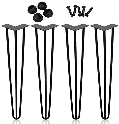 SWANEW Lot de 4 pieds de table en métal noir avec 3 barres pour bureau et table basse, avec protecteur de sol et vis (35 cm)