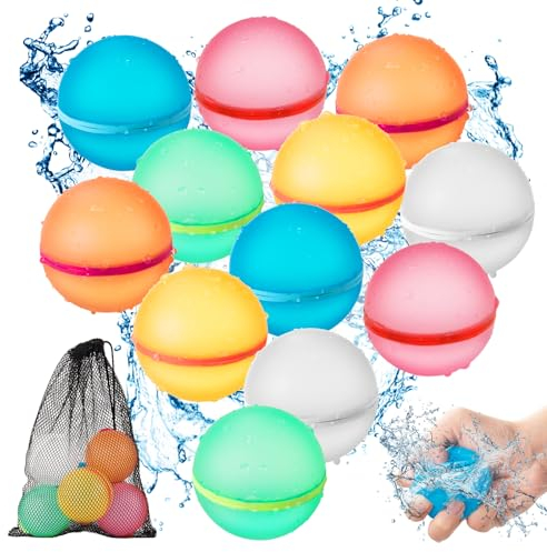 Wiederverwendbare Wasserbomben 12 Stück & 1 Mesh Bag, Magnet Selbstschließend Wiederverwendbar Schnell Wiederbefüllbare Silikon Wasserbomben Für Wasserschlachten, Familienaktivitäten