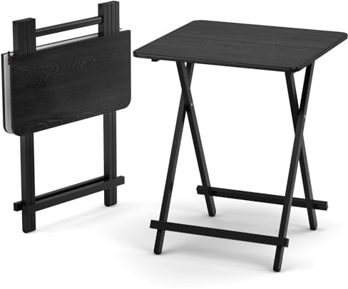 Warmiehomy Folding Dining Table Small Portable TV Tables for Eating Foldable Table Computer Desk Table Diner Tea Coffee(Black,70 * 70cm)
