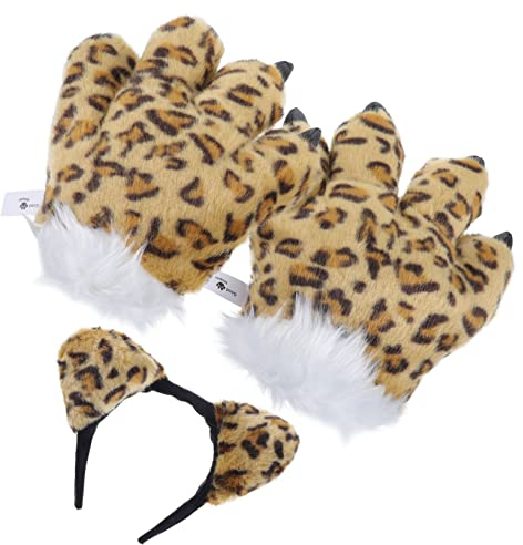 PACKOVE 1 Satz Leoparden-Handschuhe Haarband mit Leopardenohren Werwolf-Kostüm-Handschuh