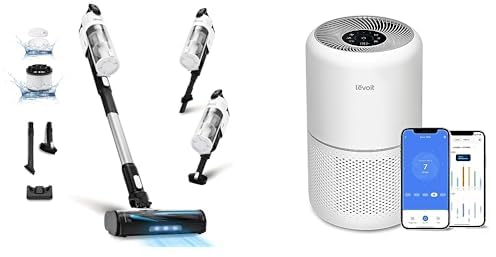 LEVOIT Aspirapolvere + Purificatore d'Aria Senza Fili, Portatile, Design Antigrovigli, 4 in 1 Multiscena, Controllo con APP e Vocale, Purificazione Veloce