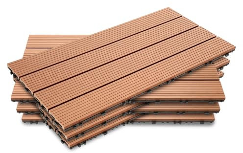 Fiqops 30 Stück WPC Terrassenfliesen, 30x60 cm Balkon Bodenfliese,Gartenfliesen mit Klick-System,Terrassendielen Balkonfliesen Klickfliesen,Terrassendielen Wasserfest für Terrasse,für 5m² Braun