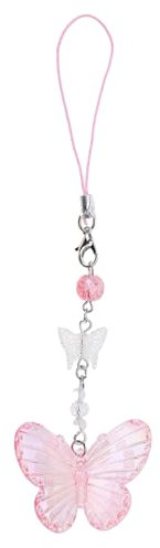 BABYVIVA Schlüsselanhänger, niedlicher Schmetterlings-Perlen, Handykette, Acrylmaterial, Schmetterling, Schlüsselanhänger, Tasche, Dekoration, Handy-Schmuck für Damen und Mädchen, rose, Dimensions as
