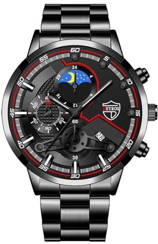 JewelryWe Herrenuhr Retro Analog Quarz Armbanduhr 30m wasserdichte Datum Kalender Vintage Blumenmuster Herren Uhr mit Metall-Armband Gold/Silber