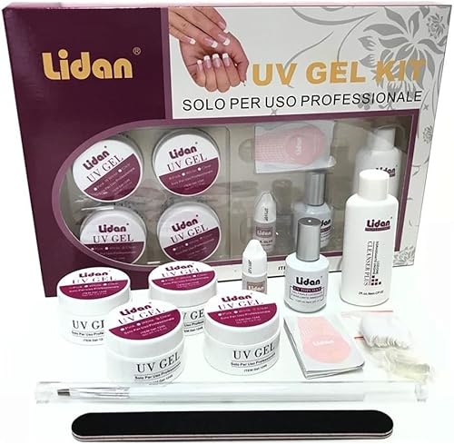 Kovalmax® Kit Professionale per Ricostruzione Unghie con Nail Art - 4 Gel UV (Bianco e Rosa), Limetta, Pennello e Tips Inclusi - Ideale per Manicure e Pedicure