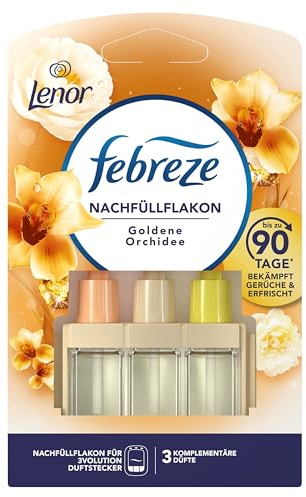 Febreze 3Volution Lenor Goldene Orchidee Duftstecker Nachfüllflakon 7x20 ml, 3 Wechselnde Düfte zum Bekämpfen von Gerüchen