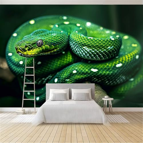 Fototapete Vlies Tapete Grüne Schlange Auf Zweig 200x140 cm 3D Effekt Wandbild Vlies Wandtapete Moderne Wohnzimmer Mural Schlafzimmer Kinderzimmer TV Hintergrund Wand Dekora