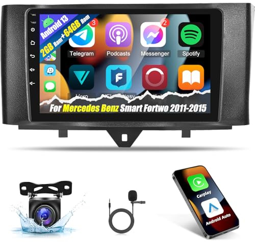 for 2011-2015 Mercedes Benz Smart Fortwo Radio, [2G+64G] 9 inches Touch Screen Android Smart Fortwo Car Stereo, Carplay/Android Auto/1080P/DSP EQ Audio/Bluetooth