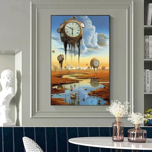 Zhadongli Art Salvador Dali, klassische Wandkunstdrucke, Poster, Leinwandgemälde, seltsame Uhr, abstrakte Wandbilder für Wohnzimmerdekor, 80 x 110 cm, schwarzer Rahmen