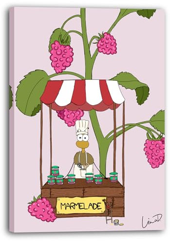 Printistico Leinwandbild (60x80cm) Biene verkauft Himbeer-Marmelade - Süße Tierzeichnung für das Kinderzimmer by Lina D.