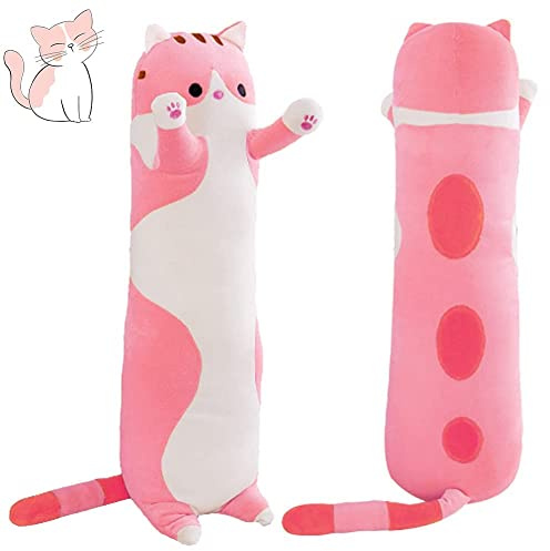 Sausudols Lange Katze Kuscheltier Stofftiere Plüsch Katzen Spielzeug Kuschelkissen Geschenke für Kinder Freundin Rosa 130CM