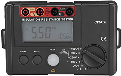 Isolationswiderstand-Voltmeter-Tester, UT501A Multimeter 1000 V mit LCD-Display, Alarmleuchte für die Wartung Elektrischer Geräte, 6 Stück X 1,5 V Batterien Nicht Im Lieferumfang