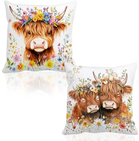 NECXON 2 Stück Kissenbezüge mit Hochlandrind, Hochlandrind-Geschenke, dekorative Kissenbezüge, schottisches Geschenk für Frauen, Kissenbezüge für Sofasessel (50 x 50 cm)
