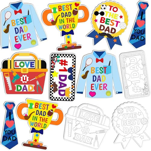 Father’s Day Magnets Craft for Kids Color Your Own Magnet for Father DIY Best Dad Coloring Crafts for Fathers Day Birthday Party Decoration Supplies