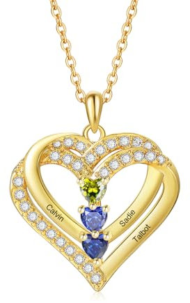 Jeweidea Personalisierte Namenskette Silber 925 Damen Kette mit Herz Anhänger Silberkette mit Namen für Mama Oma Geschenk für Muttertag Valentinstag Weihnachten (Gold-3 name)
