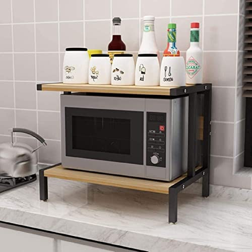 Industrielles Mikrowellen-Aufbewahrungsregal – vielseitiger Bäckerständer, Küche, Mikrowelle, Backofenschrank mit Regalen, stilvolles gelbes und schwarzes Design für effiziente Platzersparnis