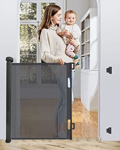 Trongle Retractable Baby Gate 0-140cm, 85cm Tall Safety Gate for Babies & Pets, One-Hand Operation, Indoor/Outdoor Use (Black)