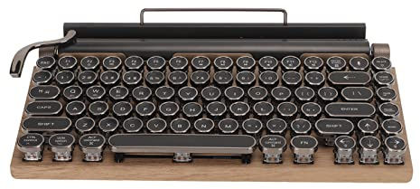 Yechiry Typewriter Keyboard, 7 Color RGB Lighting 83 Keys Vintage Wireless Bluetooth Mechanical Keyboard with Metal Round Cap Compatible with Phones Tablets Laptop (Wood Grain)