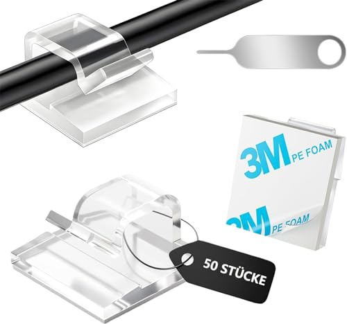 SZFUDIGO kabelhalter，50 PCS kabelhalter selbstklebend Wand kabelführung Cable Holder kabelbefestigung selbstklebend Wand Kabel wandhalterung Befestigung Wand (transparent)