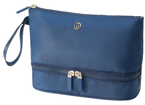 lllyan Trousse de maquillage initiale personnalisée – Trousse de maquillage double couche avec organisateur de pinceaux, trousse de toilette de voyage en cuir PU, cadeau idéal pour la mariée et les