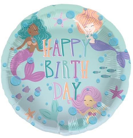 Folat 23933 Mermaid Birthday Decoration Blue with Iridescent Glitter Foil Balloon Mermaid Magic 45 cm Mermaid Decoration for Mermaid Party