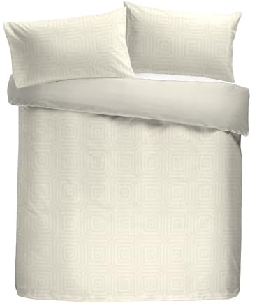 Laurence Llewelyn-Bowen Duvet Cover Set, 100% Recycled Polyester, King Size 230x220cm, Cream, Geometric Jacquard Pattern with Plain Reverse, 2 Pillowcases