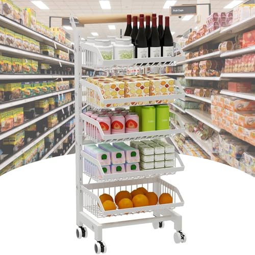 KLYDBMYT Küchen-Aufbewahrungswagen, 4-stufige Obstregal-Organizer, Handelsregal für Korbaufbewahrung im Einzelhandel, Rollwagen, für Obst, Gemüse (weiß)
