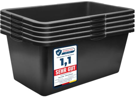 Garronda Mörtelwanne 5 Pack 60 L Mörtelkübel Baueimer Maurerkübel GD-0169 | Rechteckig, aus recyceltem PE, mit Füllstandsskala, verstärktem Boden und Rand sowie geformten Griffen für Bau und Garten