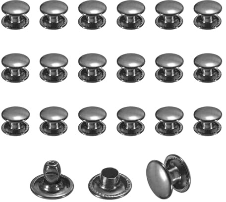 QUARKZMAN 50 Sets Leder Nieten 8mm Doppelkappen-Nieten 6mm Höhe Schwarz | Tubular Metallnieten, Für Lederhandwerk Reparatur und Dekoration DIY Kleidung Schuhe Gürtel