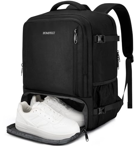 ZOMFELT New Ryanair Cabin Bags 40x30x20, 24L Underseat Travel Backpack | Water-Resistant Ryanair Backpack with Shoe Compartment, Carry on Travel Bag, 15.6-Inch Laptop Backpack for Men Women, Black