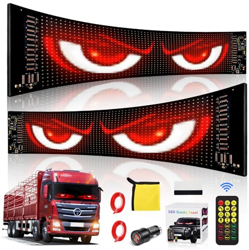 QDOJC Led Augen für Lkw 2er set, 10 * 35cm Devil Eyes Augen für Auto Led Matrix Panel IP65 Wasserdicht Anzeige Programmierbar mit APP-Steuerung und Fernbedienung für Laufschrift Weihnachten Deko