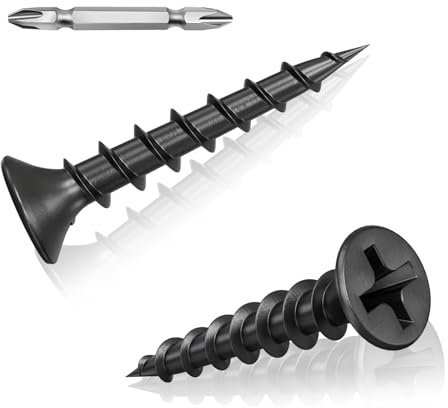 210 Pcs Black Drywall Plasterboard Screws M4 x 30mm, Cement Board Screws | Drywall Screws Coarse, Exterior Decking Screws with Phillips Drive Bit, Black Wood Screws for Drywall Wood and Furniture