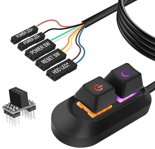 Externer PC-Einschaltknopf für Desktop-Computer, Multifunktionaler Power Button für PC mit RGB-Beleuchtung, 1,8m Kabel für EIN-/Aus- und Reset-Steuerung, Ideal als p c Startknopf Extern
