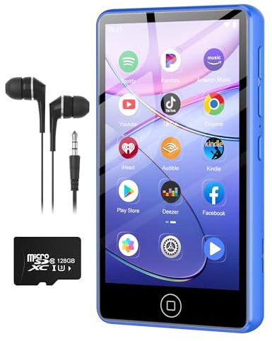 144GB MP3 Player Spotify Bluetooth mit Bluetooth & WLAN, 4,02 Zoll Touchscreen Musik Player mit Integriertem Spotify, Amazon Music, Deezer, FM-Radio, Sprachrecorder, Blau