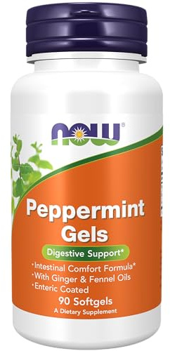 NOW Foods Supplements, Peppermint Gels with Ginger & Fennel Oils, Enteric Coated, Digestive Support*, 90 Softgels