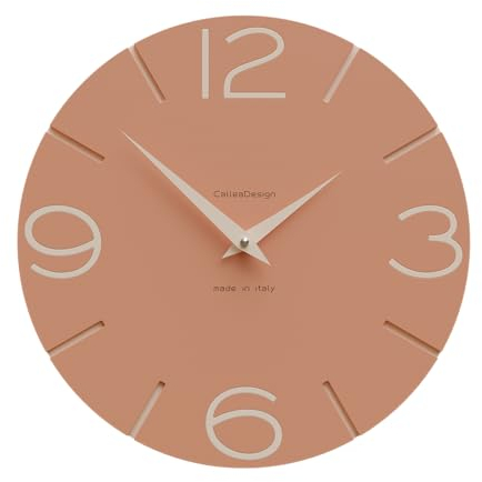 CalleaDesign - Smile Wanduhr, handgefertigt in Italien, 30 cm, elegant und leise, hohe Qualität, perfekte Geschenkidee [terrakotta und Heller Pfirsich].