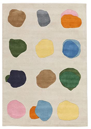 RugVista, Stepping Stones Handtufted, Kinderzimmer Teppich, 140 x 200 cm, Kinderteppich für Kinder, Spielteppich, Modernes Design, Mittelflor, Wolle, Keine schädlichen Stoffe, Weiß/Beige