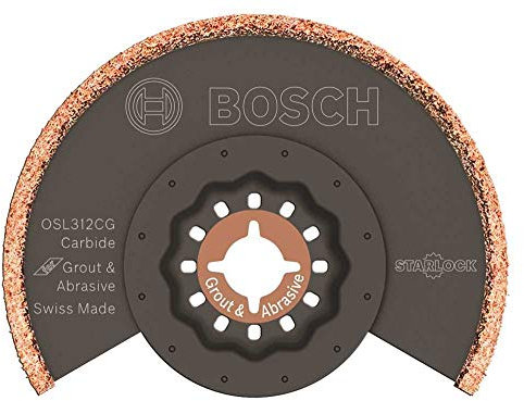 BOSCH OSL312CG 1 Stück 8,9 cm x 1/8 Zoll Starlock oszillierende Multifunktionswerkzeug Fugenmörtel & Schleifmittel Hartmetall-Körnung Schleifklinge für Anwendungen in der Fugenentfernung